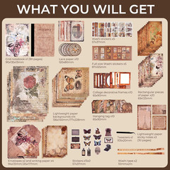 Scrapbooking Kit (202 PCS), Vintage Collection-Wisteria & Butterfly, Perfect for