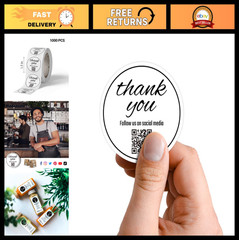 1000 pcs 1.5” Thank You QR Stickers Roll for Small Business – Boost Social Media
