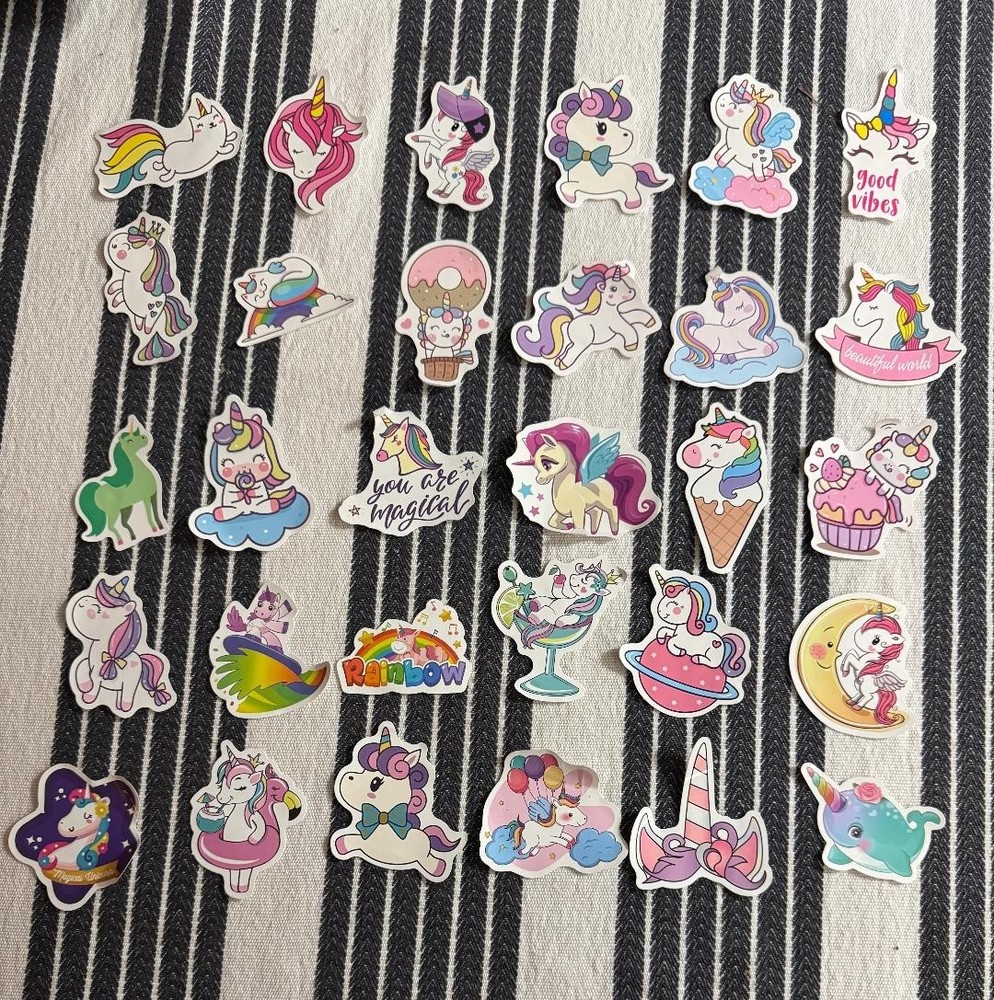 Unicorn Stickers – lot of 30 – unpeeled with backs – unused 2.5×2.5 inch size