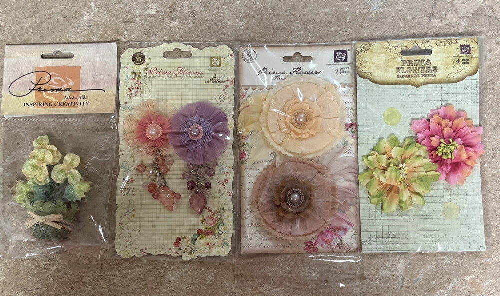 Prima Flowers Floral Embellishments Crafting Flowers Multi Media Lot Of 4
