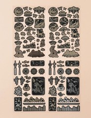Korean Traditional Jagae Silver Foil Sticker 4 Sheets Scrapbook Planner Deco