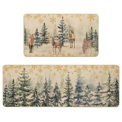 MEHOFOND Christmas Kitchen Rugs Set of 2,Xmas Trees Deer Snowflakes Kitchen R…
