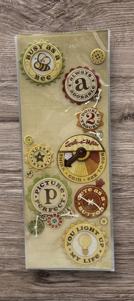 K & Company Wild Saffron Adhesive Chipboard Buttons Scrapbook Stickers