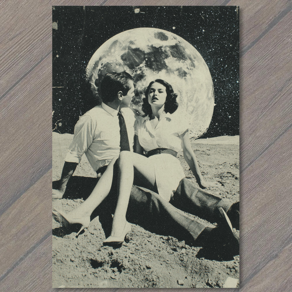 STICKER Moonlit Couple Cosmic Romance Surreal Night Love Dreamscape Moon