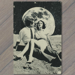 STICKER Moonlit Couple Cosmic Romance Surreal Night Love Dreamscape Moon
