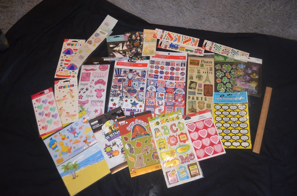 Scrapbooking Sticker Lot Mixed brands Occasions almost 1 LB