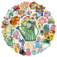50pcs Retro Flower Stickers, Rose Lily Plants Leaf Stickers, 205