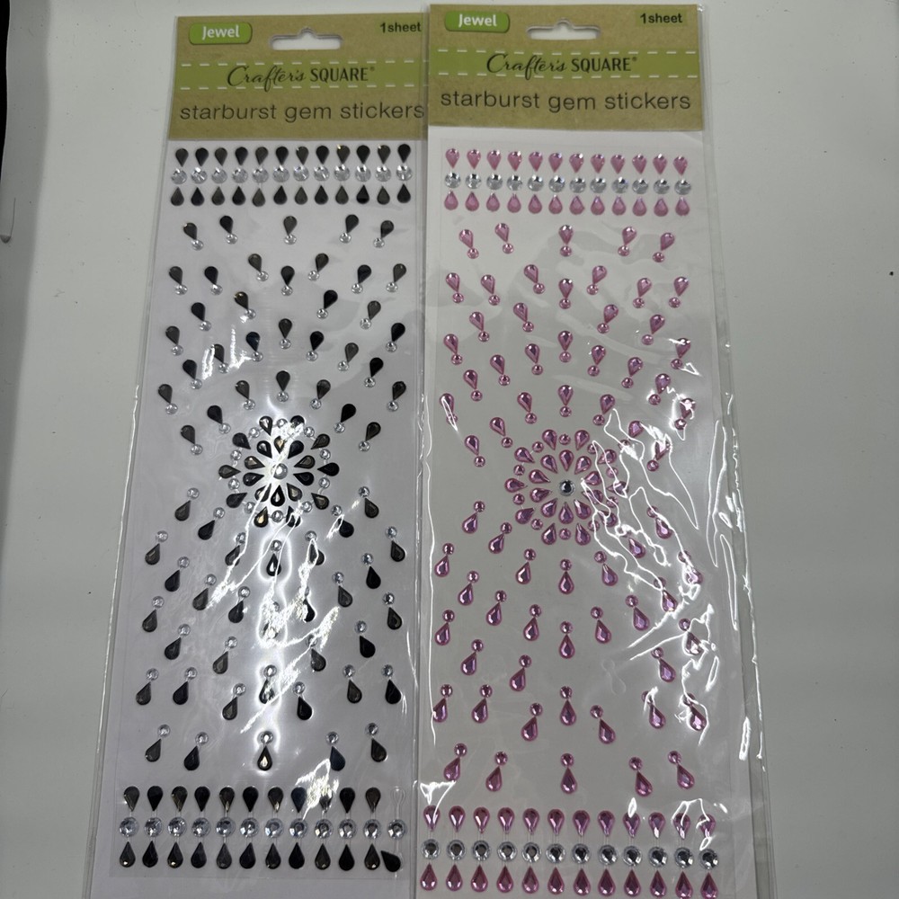 2 Crafter’s Square Black/Pink Jewel Rhinestone Starburst Gem Stickers