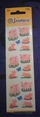 Vintage Sandylion Y2K Deadstock Fuzzy Pig Sticker Strip (2000s New Old Stock)