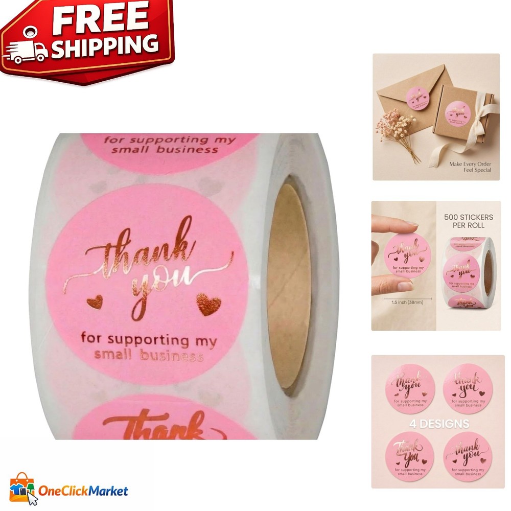 500 Pcs Waterproof Rose Gold Foil Thank You Stickers – Perfect for Packaging
