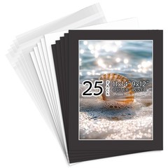 11×14 Picture Mats Pack of 25 Black Acid Free Bevel Cut for 9×12 Photo