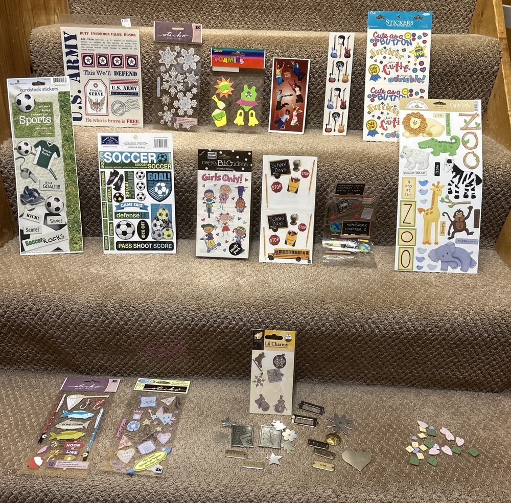 New Large Vintage Sticker Lot Collection Paper House Etc. Charm & Button Extras!