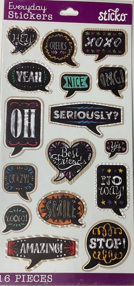 Sticko Chalk Quote Stickers 16PC EK Success Scrapbook Planner B/W Typography