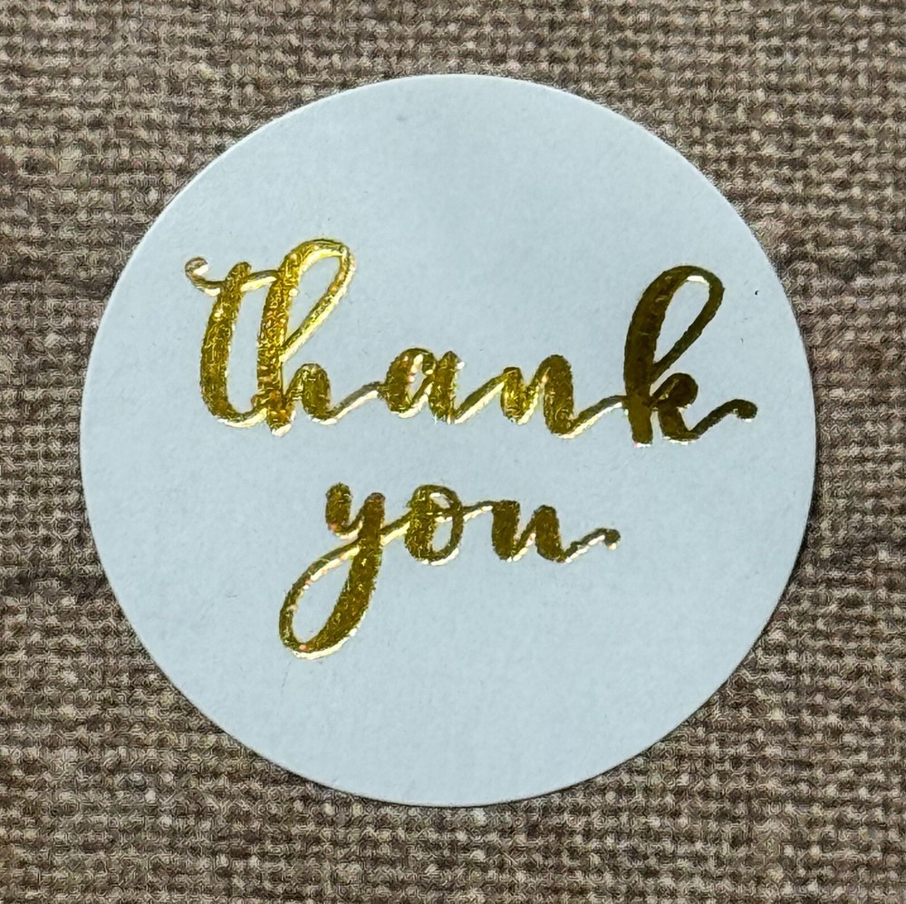 50 THANK YOU Round Stickers White/Gold Gift Stickers 1” Envelope Seals