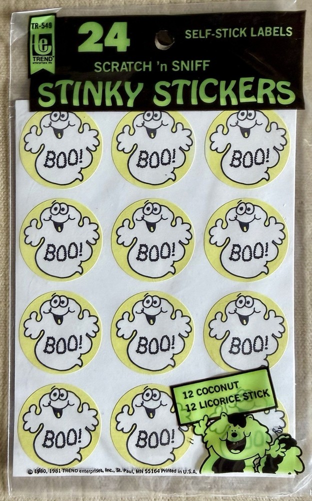 Vintage 1981 TREND Sniff Stinky Stickers COCONUT Ghost, LICORICE Witch NO TM
