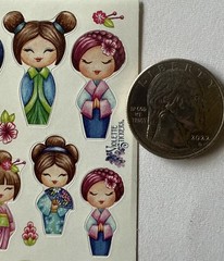 TINY ASIAN GIRLS Stickers(19pc) Kimono•Chinese•Children•Geisha•Cute•Card Making