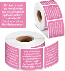 500 Count Cottage Food Law Labels Stickers 1.5” Pink Square Food Stickers Made i