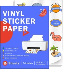 Durable & Easy-Cut 35 Sheets Vinyl Sticker Paper for Vibrant Inkjet Designs