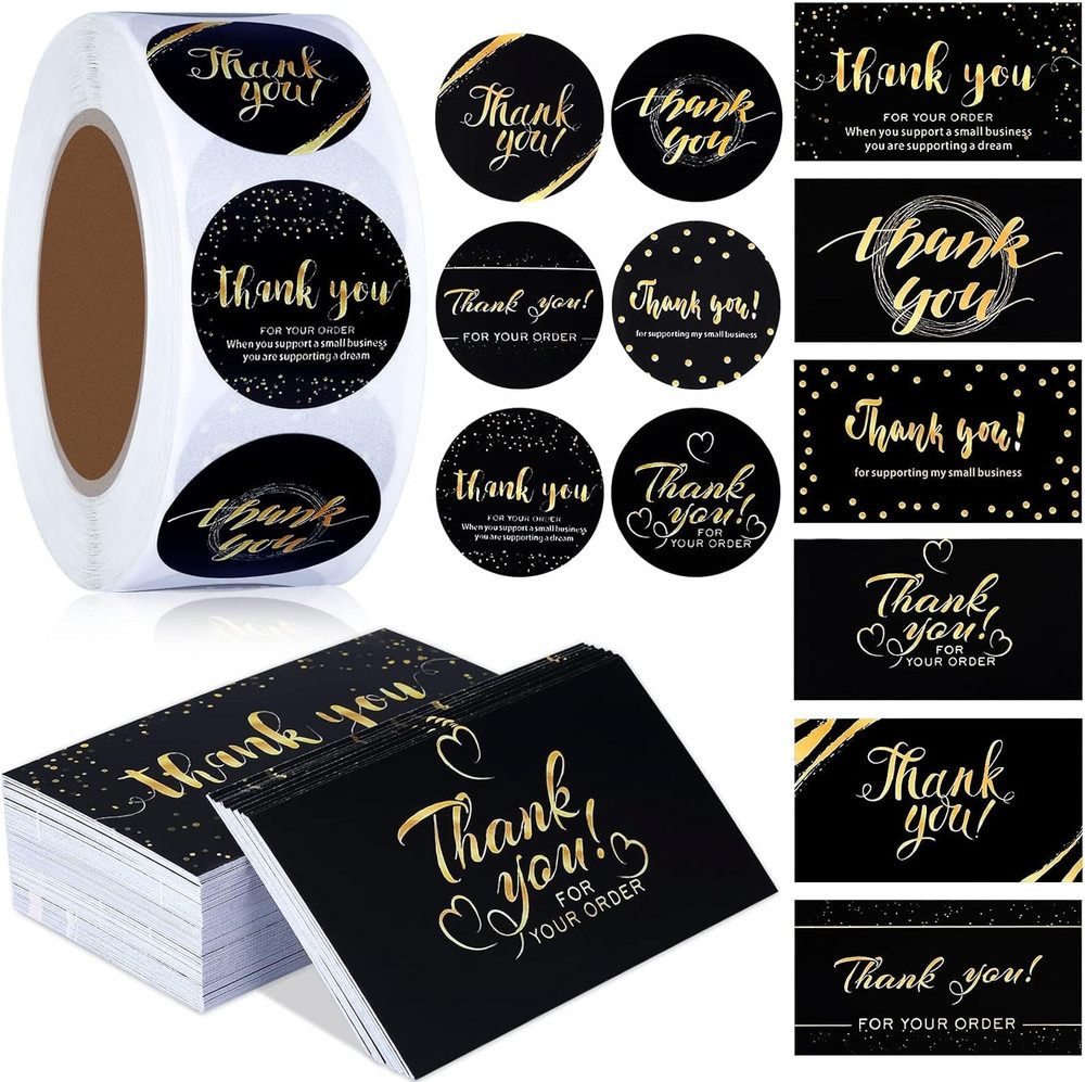 1120 Pcs Thank You Cards and Stickers Set, Include 120 Business Card 1000 Roll L