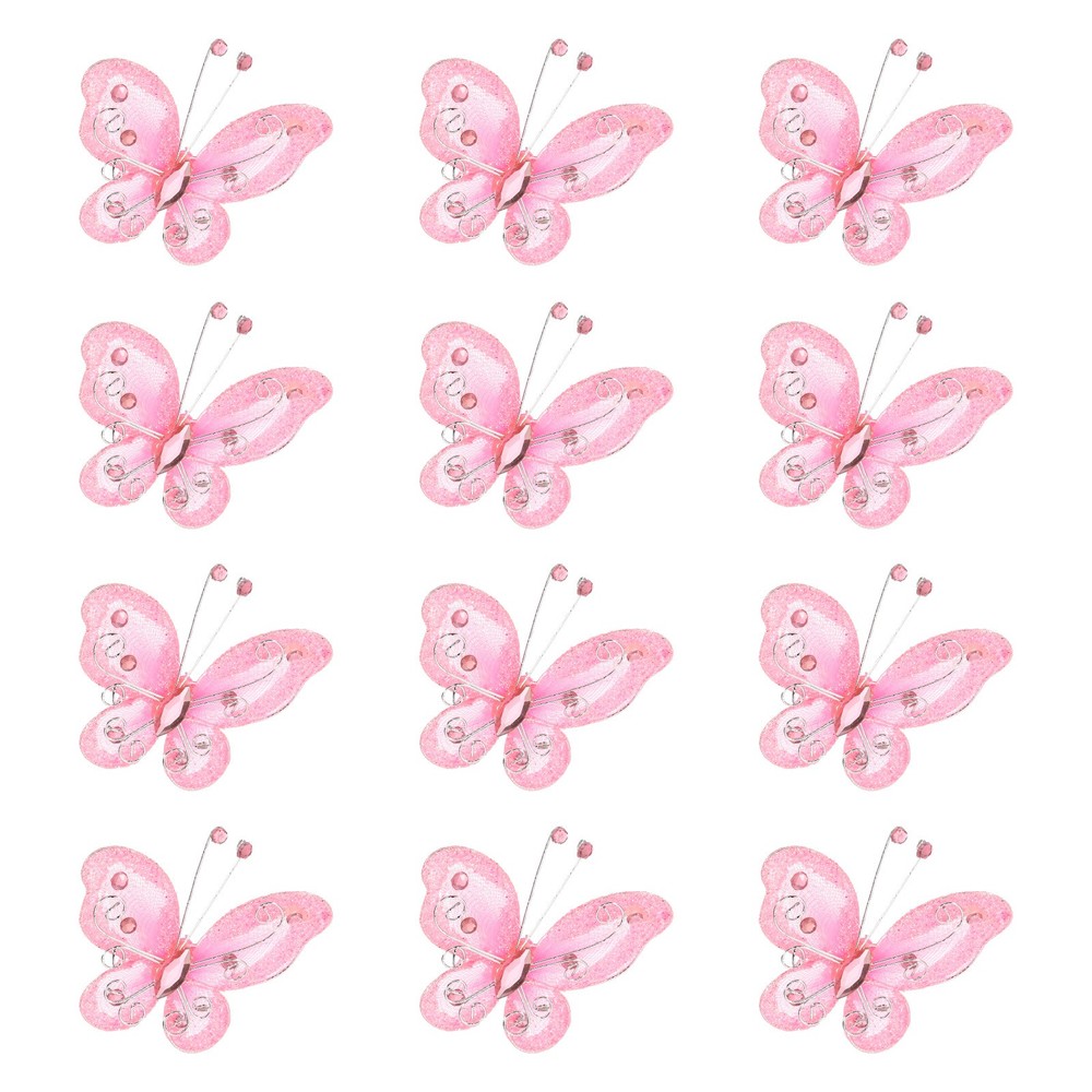 12Pcs Butterflies for Crafts, 2.2″ Organza Butterflies, Light Pink