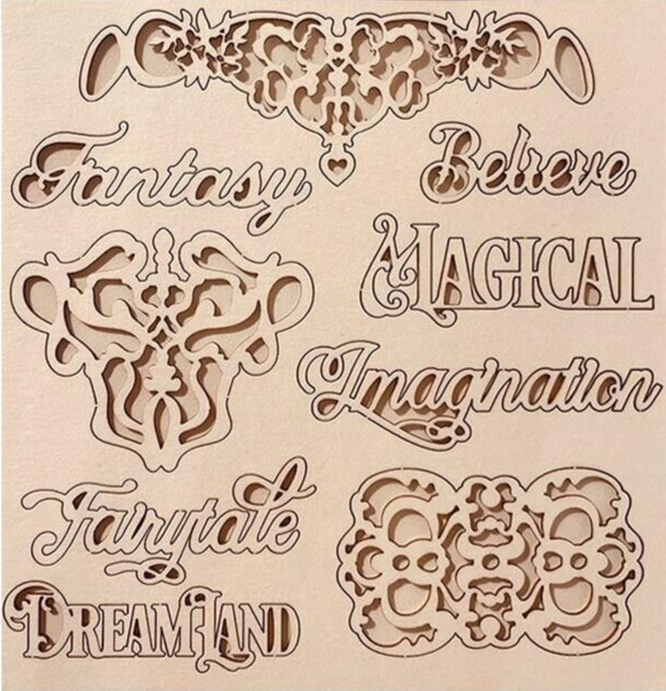 Stamperia DECORATIVE CHIPS – ACCENTS 5.5″x5.5″ MAGIC FOREST – WRITINGS & PLATES