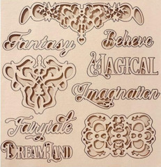 Stamperia DECORATIVE CHIPS – ACCENTS 5.5″x5.5″ MAGIC FOREST – WRITINGS & PLATES