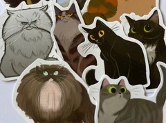 CAT ASSORTMENT Stickers(6pc) •Fuzzy•Meow•Kitten•Pet•Feline •Cute•Fur•Whiskers•