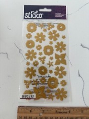 Sticko Autocollant 36 PC Gold Glitter Flowers Various Sizes Scrapbooking Cards