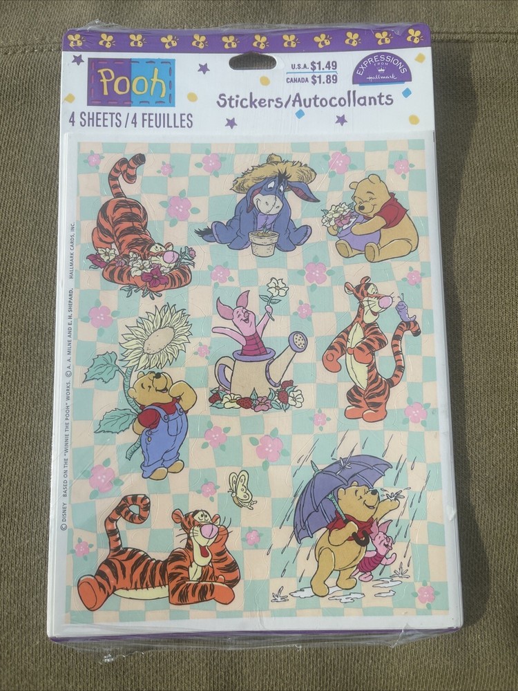 Hallmark Heartline Winnie The Pooh Stickers Piglet Tigger Eeyore Vintage 4 Sheet
