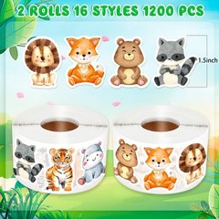 1200 Pcs Cute Baby Animal Stickers for Kids – Bulk Roll, 16 Fun Styles