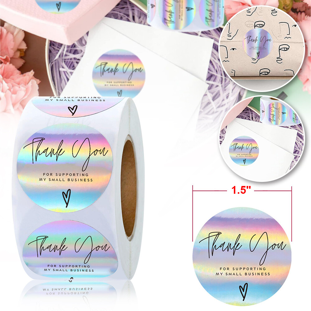 1000Pcs 1.5inch Thank You for Supporting My Small Business Rainbow Holo Stickers