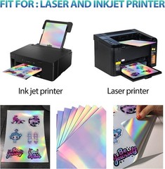 50 Sheets Holographic Sticker Paper, Printable Vinyl Sticker Paper for Ink Je…