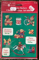 Vintage American Greetings Sticker Sheet Christmas Teddy Bears 4 Sheets NOS