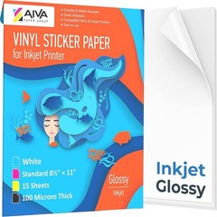 Glossy Waterproof Printable Vinyl Sticker Paper – 15 Sheets for Inkjet Printers