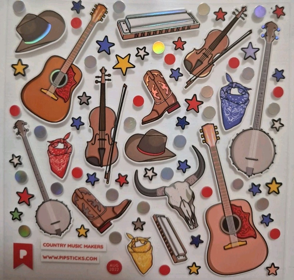 Pipsticks Stickers Sheet 4 X 4 «Country Music Makers» Aug 2022, Reprinted