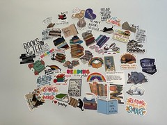 lot of 54 book themed stickers-colorful- books-cats-tea-I love reading stickers