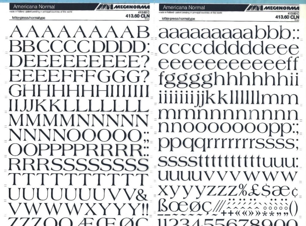 MECANORMA Transfers #397 Letterpress A3, Vintage Fonts AMERICANA NORMAL 15mm
