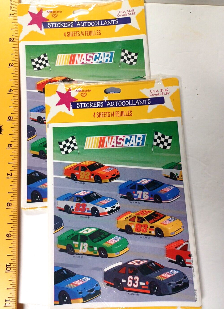 VINTAGE Hallmark Stickers Nascar Racing Race Cars New In Pack 4 Sheets Lot of 2