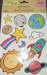Crafter’s Corner- pop-up Space Themed Stickers-earth, Moon, Sun- 10 Count