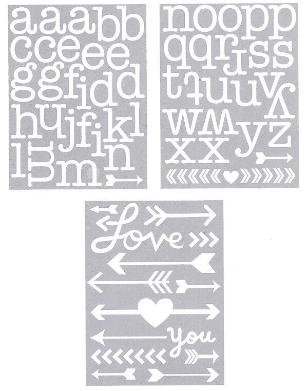 Cosmo Cricket, Alphabet Stickers, Lower Case, Large, Arrow, Love, White