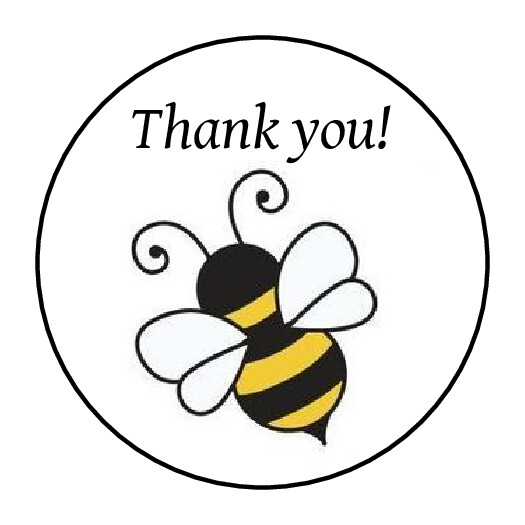 Thank you stickers, labels, tags, envelope seals, yellow, bees, honey