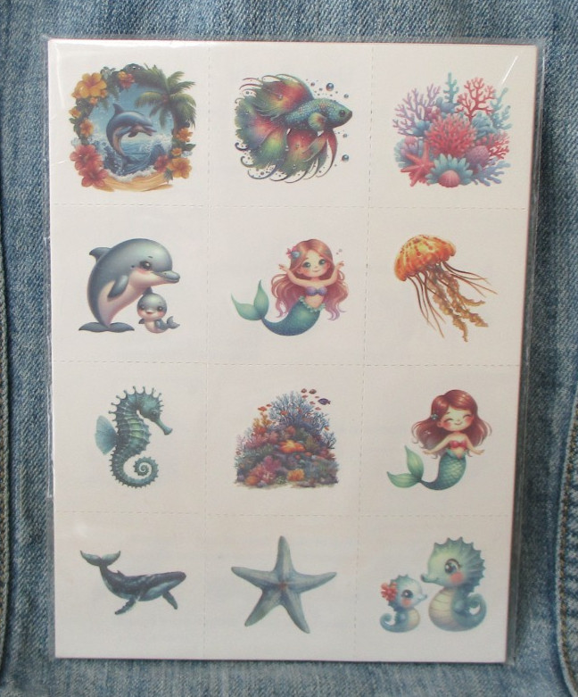 MERMAID UNDER THE SEA TEMPORARY TATTOOS 8 Sheets Birthday Party Favor BIN-1