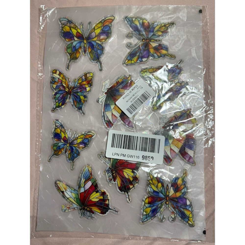 Stained Glass Butterfly Stickers Multi-Color Decorative Decals 10-Piece Set