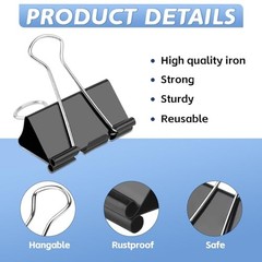 124 Pcs Black Small Binder Clips, 3/4inch(19mm) Mini Binder Clips Paper Clamps