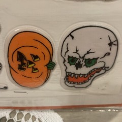 Vintage Halloween Puffy Stickers T Stick On Witch Cat Skeleton Pumpkin Set Of 2