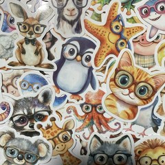 10pc Cute Animal Glasses Multicolor Vinyl Stickers Set Animals & Insects Designs
