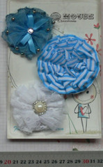BLUE Fabric – Cotton Lace & Organza 3 Flower Pack – 70-75mm Manor House