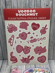 VooDoo Doughnut Sticker Lot Of 3 Items Sticker, tattoo Sticker Sheet & Keychain