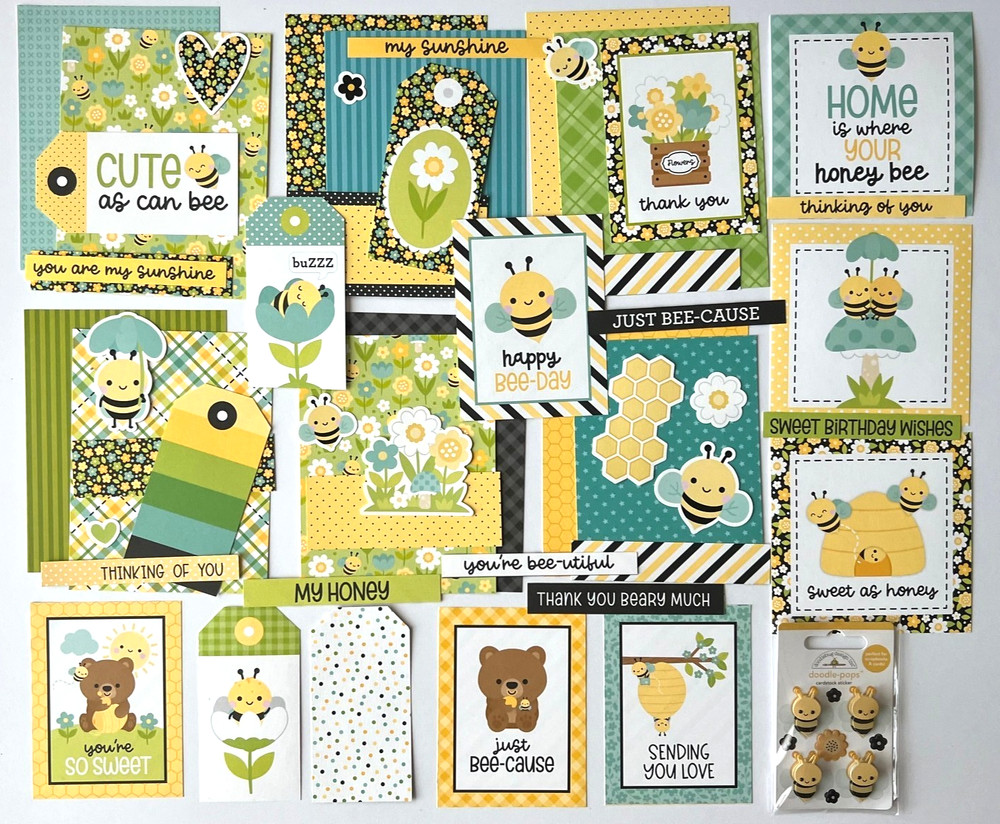 #K113 -BEE HAPPY DOODLEBUG CARD SCRAPBOOK KIT 50pcs w/Doodle-Pops Stickers – A2