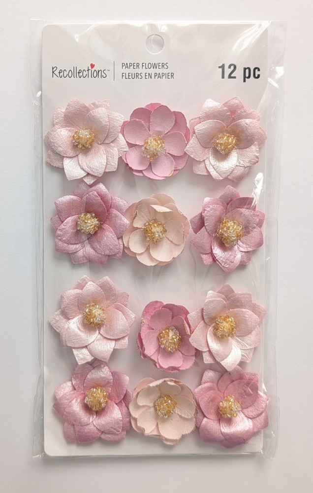 Pink & Gold Beaded Paper Flowers Scrapbooking Embellishments By Recollections
